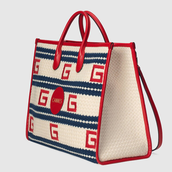 グッチ かごバッグ コピー オンライン限定 CANNES ストライプ トートバッグ 663709 JFIDG 9879